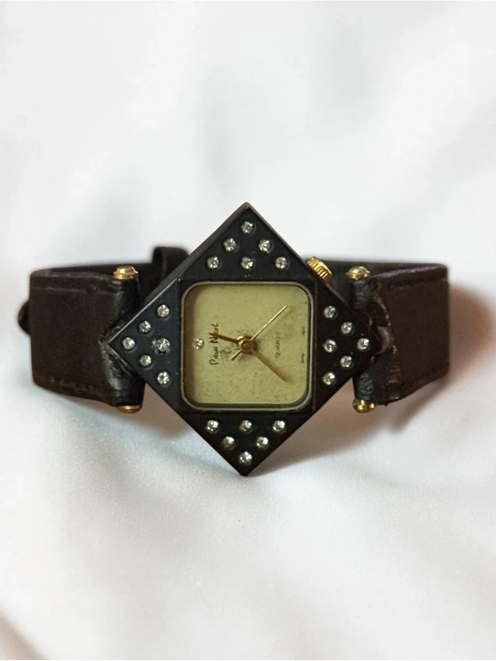 Vintage Pierre Nicol diamond shaped quartz leather watch